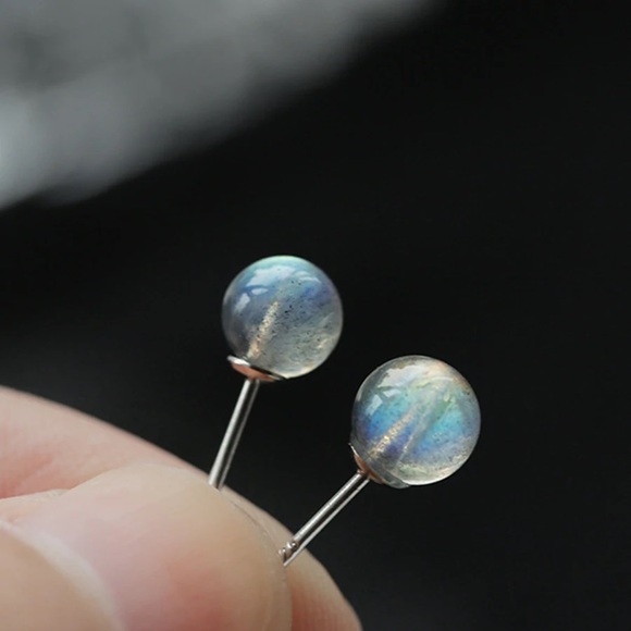 Natural Labradorite Stud Earrings, Sterling Silver Earrings - Picture 5 of 5